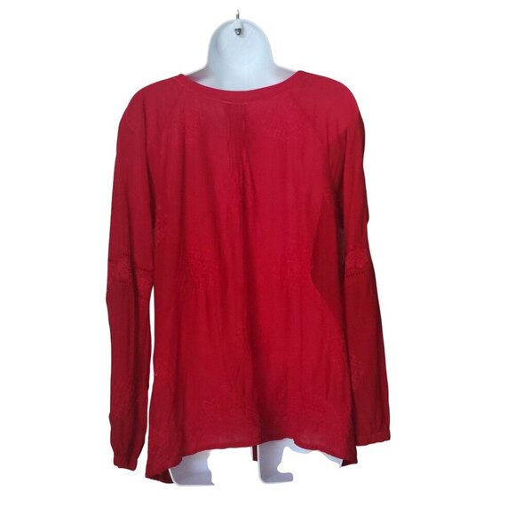 Johnny Was Red Embroidered Button-Front Long Sleeve Tunic Blouse Size S - Picture 2 of 12